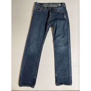 American Eagle Men's Straight Distressed Blue Denim 100% Cotton Jeans‎ 30x32